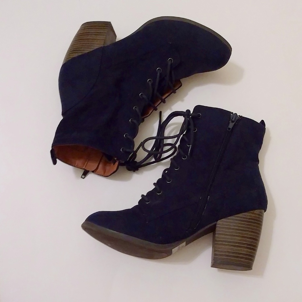 Navy Lace Up Boots 8